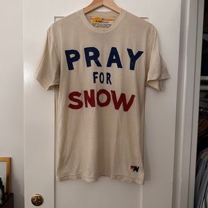 Aviator Nation “Pray for Snow” T-shirt in Off-White, Size M